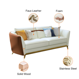 Colorg Orange Faux Leather Living Room Sofa with Single Sofa & Loveseat Set of 3 - thumbnail 8