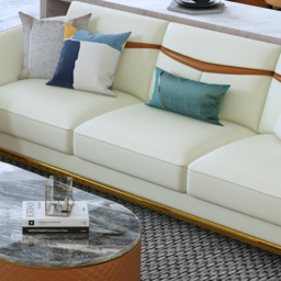 Colorg Orange Faux Leather Living Room Sofa with Single Sofa & Loveseat Set of 3 - thumbnail 3