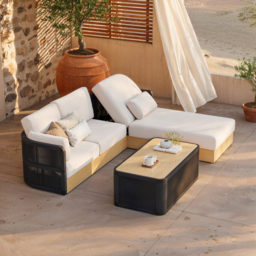 Black Woven Outdoor Sectional Sofa Set with Adjustable Reclining Chaise and Coffee Table 4-Piece Patio Set - thumbnail 1