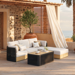 Black Woven Outdoor Sectional Sofa Set with Adjustable Reclining Chaise and Coffee Table 4-Piece Patio Set - thumbnail 2