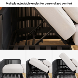 Black Woven Outdoor Sectional Sofa Set with Adjustable Reclining Chaise and Coffee Table 4-Piece Patio Set - thumbnail 8