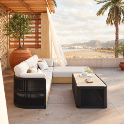 Black Woven Outdoor Sectional Sofa Set with Adjustable Reclining Chaise and Coffee Table 4-Piece Patio Set - thumbnail 3