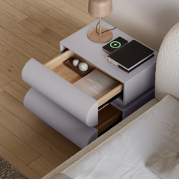 Modern Light Grey Leather Smart Bedside Table with Wireless Charger 2 Drawers Bedside Table with USB & Type-C Ports - thumbnail 4