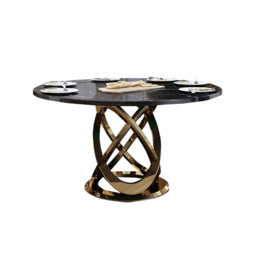 "51"" Modern Black & Gold Round Marble Dining Table with Stainless Steel Pedestal" - thumbnail 6