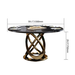 "51"" Modern Black & Gold Round Marble Dining Table with Stainless Steel Pedestal" - thumbnail 8