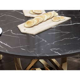 "51"" Modern Black & Gold Round Marble Dining Table with Stainless Steel Pedestal" - thumbnail 4