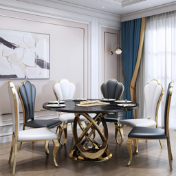 "51"" Modern Black & Gold Round Marble Dining Table with Stainless Steel Pedestal" - thumbnail 3