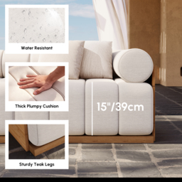 Resaro Teak Wood Deep-Seat 3-Seater Outdoor Sofa - thumbnail 8