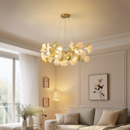 Martly 6-Light Art Deco Ginkgo Leaves Chandelier White & Gold Metal Ceiling Light - thumbnail 2