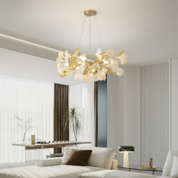 Martly 6-Light Art Deco Ginkgo Leaves Chandelier White & Gold Metal Ceiling Light - thumbnail 5
