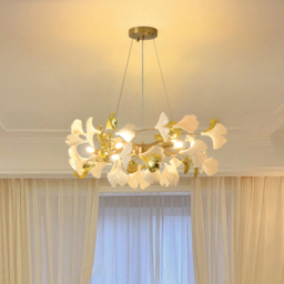 Martly 6-Light Art Deco Ginkgo Leaves Chandelier White & Gold Metal Ceiling Light - thumbnail 6