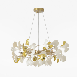 Martly 6-Light Art Deco Ginkgo Leaves Chandelier White & Gold Metal Ceiling Light - thumbnail 8