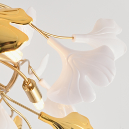 Martly 6-Light Art Deco Ginkgo Leaves Chandelier White & Gold Metal Ceiling Light - thumbnail 7