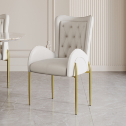 Oakic White PU Leather Upholstered Dining Chair Modern Tufted Wingback Chair with Arm - thumbnail 6