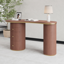1400mm Modern Walnut Curved Desk 3-Drawer Wooden Home Office Desk Double Pedestal - thumbnail 5