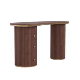 1400mm Modern Walnut Curved Desk 3-Drawer Wooden Home Office Desk Double Pedestal - thumbnail 8