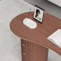 1400mm Modern Walnut Curved Desk 3-Drawer Wooden Home Office Desk Double Pedestal - thumbnail 6