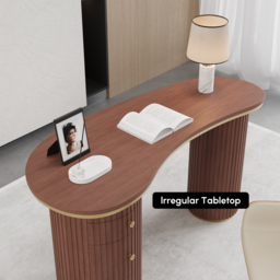 1400mm Modern Walnut Curved Desk 3-Drawer Wooden Home Office Desk Double Pedestal - thumbnail 9
