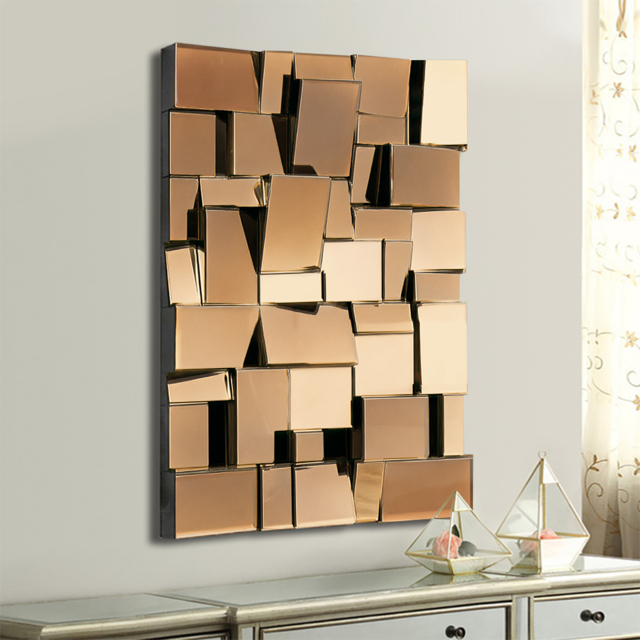100 cm Brown Glass Wall Mirror Geometric Decorative Mirror Vertical & Horizontal Mounting - image 1