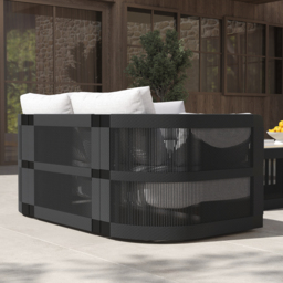 Costra 3-Pieces Modern Aluminium & Rope Outdoor Swivel Sofa Set with Coffee Table in Black for 4 - thumbnail 5
