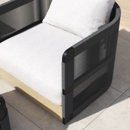 Costra 3-Pieces Modern Aluminium & Rope Outdoor Swivel Sofa Set with Coffee Table in Black for 4 - thumbnail 6