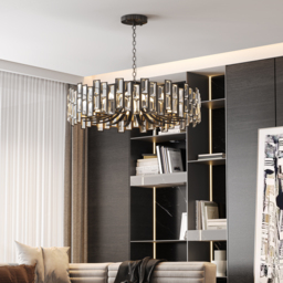 Clyvra Modern Geometric Crystal Chandelier 10-Light with Adjustable Chain in Black - thumbnail 3
