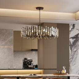 Clyvra Modern Geometric Crystal Chandelier 10-Light with Adjustable Chain in Black - thumbnail 1