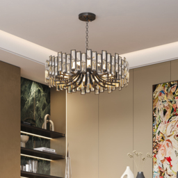 Clyvra Modern Geometric Crystal Chandelier 10-Light with Adjustable Chain in Black - thumbnail 2