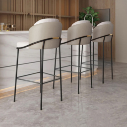 Linenic Modern PU Leather Breakfast Bar Stool with Back Counter Height Stool with Footrest in Beige & Orange 2-Pieces - thumbnail 3
