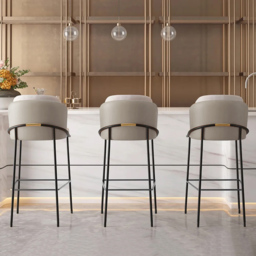 Linenic Modern PU Leather Breakfast Bar Stool with Back Counter Height Stool with Footrest in Beige & Orange 2-Pieces - thumbnail 4