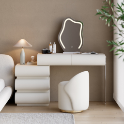 Bedroom Set White Makeup Vanity Set & Smart Nightstand with Wireless Charger and Drawers - thumbnail 3