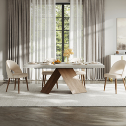 1600mm-2000mm Extendable Gray Dining Table & 6 Walnut Japandi Rattan Dining Chairs - thumbnail 4