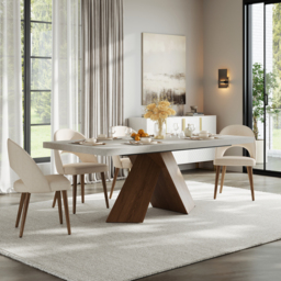 1600mm-2000mm Extendable Gray Dining Table & 6 Walnut Japandi Rattan Dining Chairs - thumbnail 2