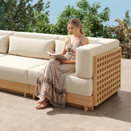 9-Pieces Versatile Whole Teak Luxury Modular L-Shaped Garden Patio Sectional Sofa Set in Beige with Coffee Table and Cushions - thumbnail 8