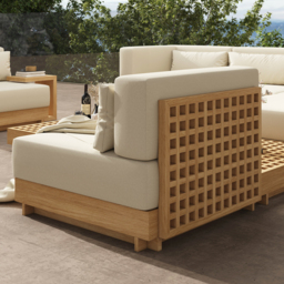 9-Pieces Versatile Whole Teak Luxury Modular L-Shaped Garden Patio Sectional Sofa Set in Beige with Coffee Table and Cushions - thumbnail 7