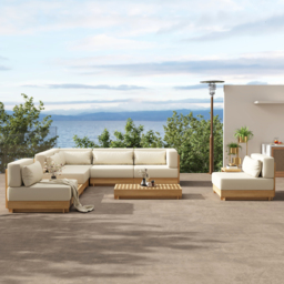 9-Pieces Versatile Whole Teak Luxury Modular L-Shaped Garden Patio Sectional Sofa Set in Beige with Coffee Table and Cushions - thumbnail 3