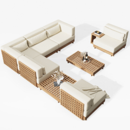 9-Pieces Versatile Whole Teak Luxury Modular L-Shaped Garden Patio Sectional Sofa Set in Beige with Coffee Table and Cushions - thumbnail 9