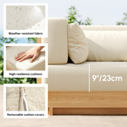9-Pieces Versatile Whole Teak Luxury Modular L-Shaped Garden Patio Sectional Sofa Set in Beige with Coffee Table and Cushions - thumbnail 7