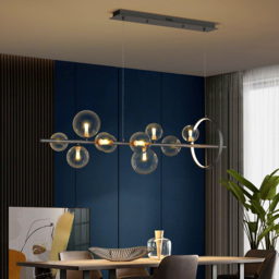 "Modern 10-Light Black Kitchen Island Pendant Light with Glass Globe Shade " - thumbnail 2