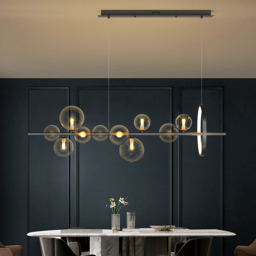 "Modern 10-Light Black Kitchen Island Pendant Light with Glass Globe Shade " - thumbnail 4