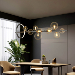 "Modern 10-Light Black Kitchen Island Pendant Light with Glass Globe Shade " - thumbnail 6