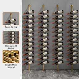 Industrial Gold Floor Wine Rack Metal 4 Piece 48-Bottle Vertical Tall Wine Rack - thumbnail 6