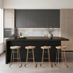 183 cm Kitchen Islands Marble Veneered Top Black Modern with Storage Kitchen Cabinet - thumbnail 2