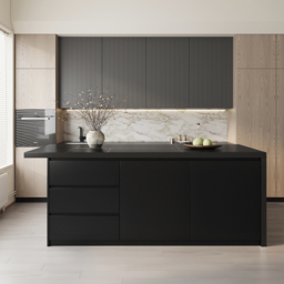 183 cm Kitchen Islands Marble Veneered Top Black Modern with Storage Kitchen Cabinet - thumbnail 4