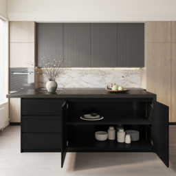 183 cm Kitchen Islands Marble Veneered Top Black Modern with Storage Kitchen Cabinet - thumbnail 5