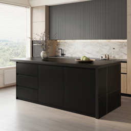 183 cm Kitchen Islands Marble Veneered Top Black Modern with Storage Kitchen Cabinet - thumbnail 6