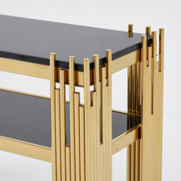 1200mm Modern Black Faux Marble Narrow Console Table with Storage Shelf and 4 Gold Legs - thumbnail 9