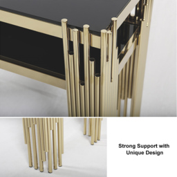 1200mm Modern Black Faux Marble Narrow Console Table with Storage Shelf and 4 Gold Legs - thumbnail 7