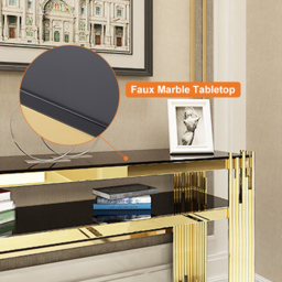 1200mm Modern Black Faux Marble Narrow Console Table with Storage Shelf and 4 Gold Legs - thumbnail 6