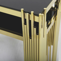 1200mm Modern Black Faux Marble Narrow Console Table with Storage Shelf and 4 Gold Legs - thumbnail 5